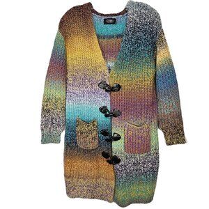 Cider Chunky Knit Colorful Cardigan - Unique Closure - Oversized Small